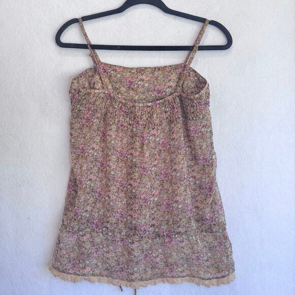Andrée by Unit Cottagecore Floral Smocked Cami Top Ruffle Hem Sheer Tank S - Picture 6 of 9